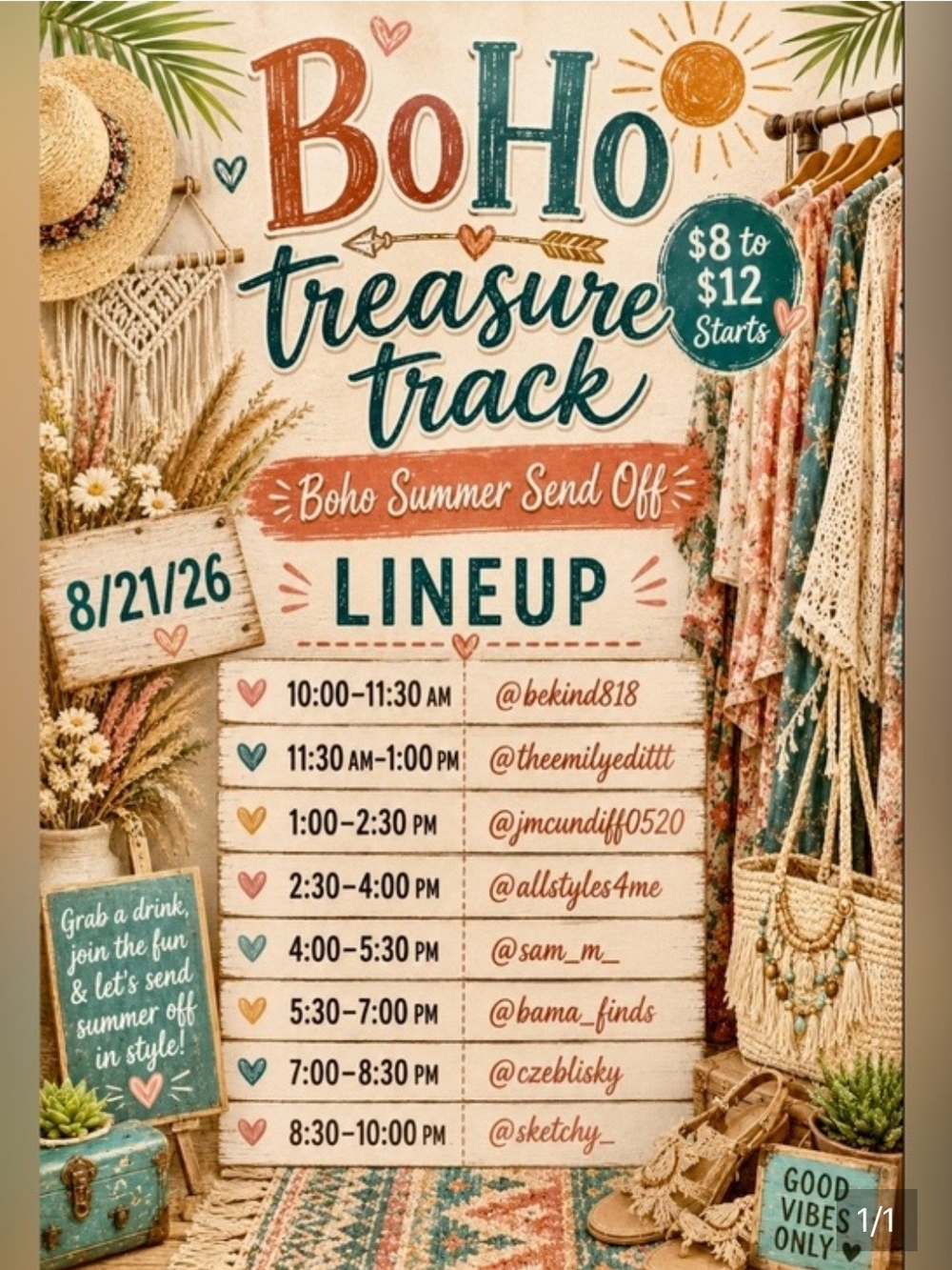 BoHo Treasure Track Boho Summer Send Off Poster - Teal, Coral, Cream